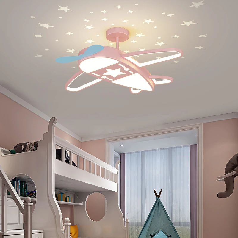 Airplane Chandelier for Children Starry Night Pendant Lamp Blue Aircraft Girls Boys Bedroom Study Ceiling Lamp Люстра Потолочная