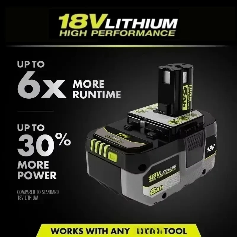 2026New RYOBI 18V Powerful Lithium Battery 6.0AH 8.0Ah P104 P105 P107 P108 P109 Low Self Discharge Compatible with All 18V Tools