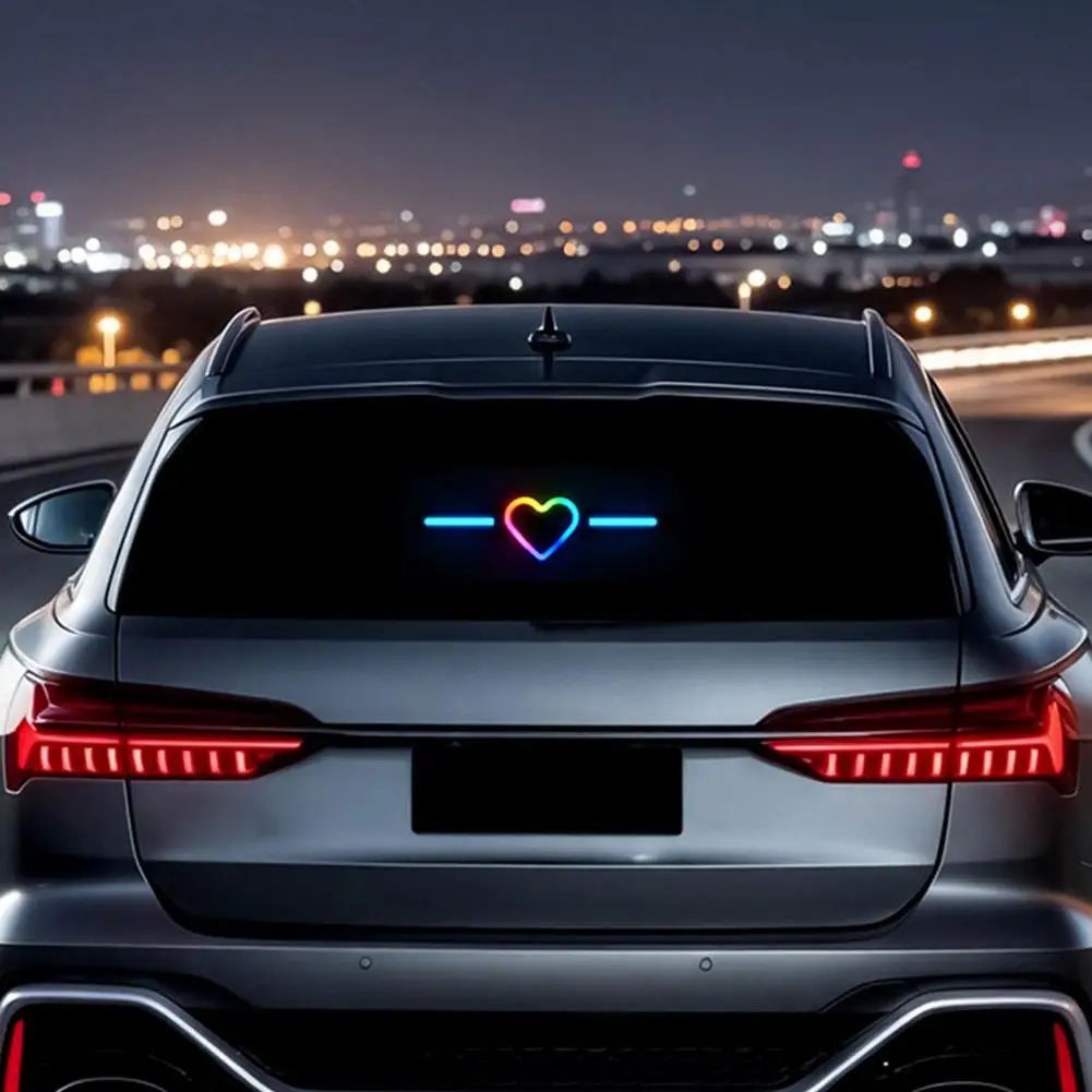 Smart Heart Shaped Car Rear Window Light Solar And Type C Dual Charging LED Atmosphere Lamp Car Interior Warning Decor Light