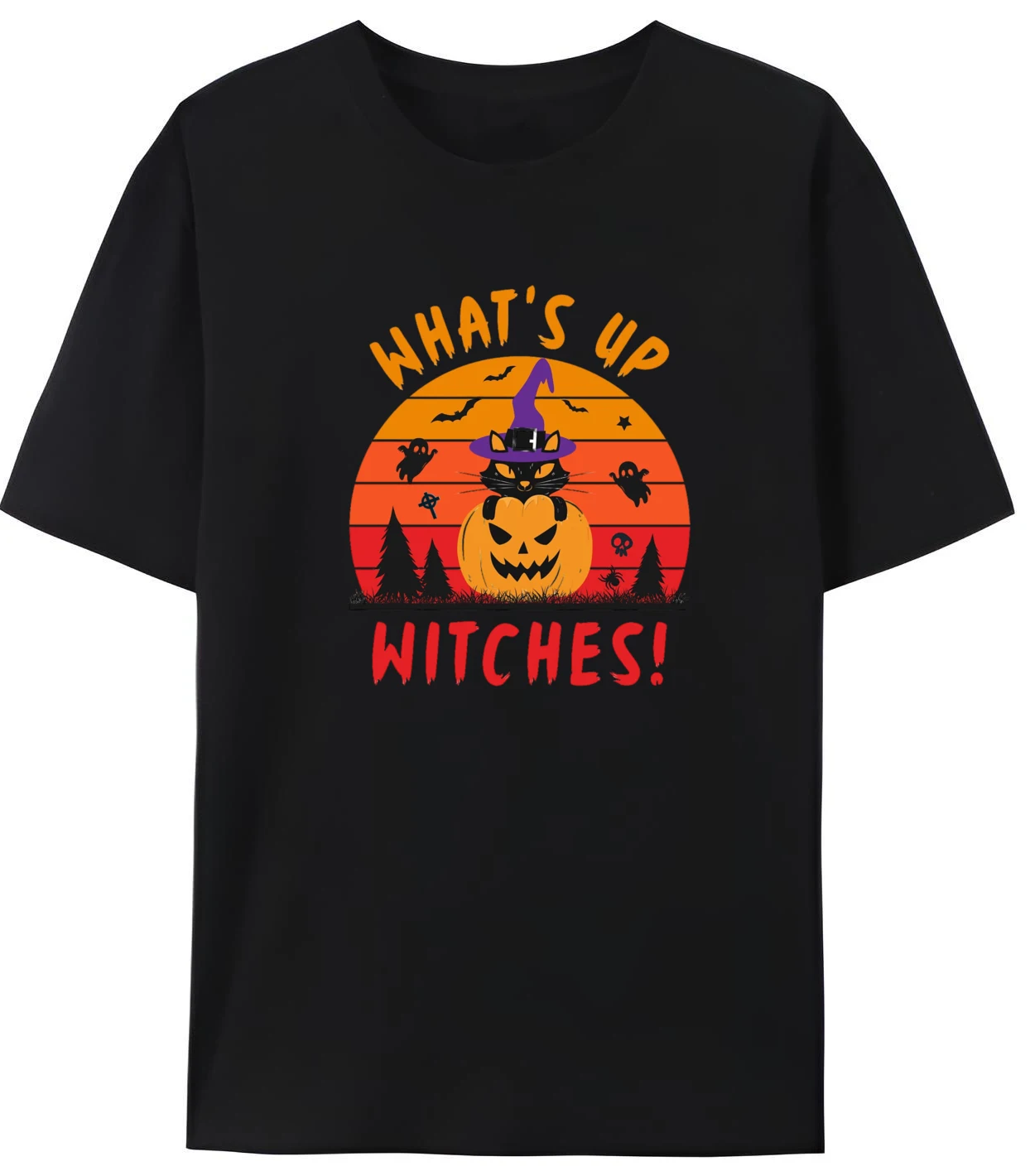 

Mens Graphic Tees Funny Halloween What Is Up Witches Cat Luxury Clothing Mens Breathable Printed T-Shirt