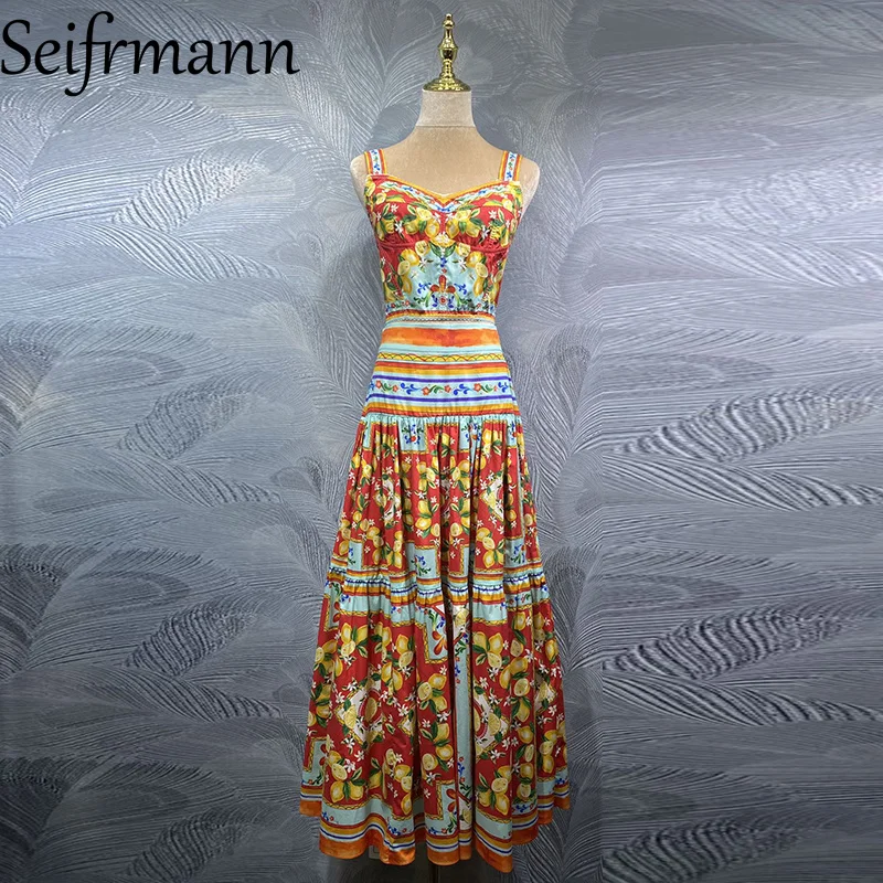 

Seifrmann Fashion Women's Set with Camisole Cotton Top+elegant Printed Casual Cotton Half Skirt Summer Two-piece Set