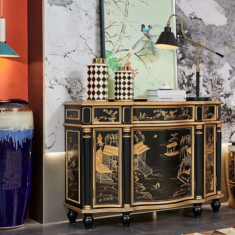 Retro Chinese style living room dining side decorative cabinet luxury solid wood 1.2 meters art corridor cabinet