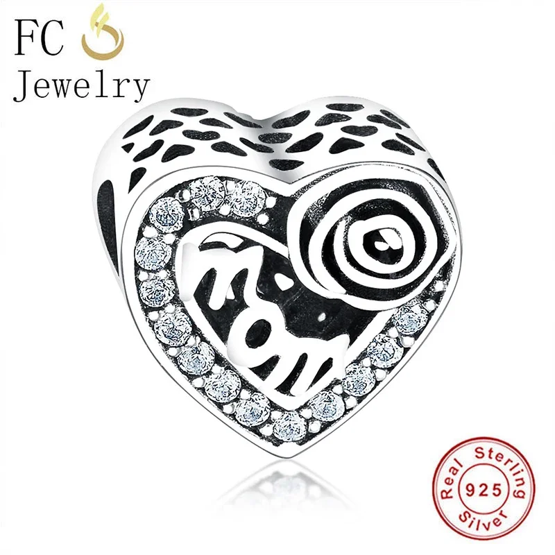 

FC Jewelry Fit Original Pan Charms Bracelet Real 925 Sterling Silver Rose Mom Heart Zirconia Bead For Making Women Berloque