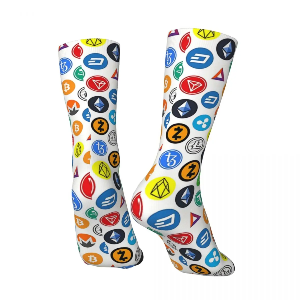 Funny Crazy Sock for Men Crypto Coins Hip Hop Harajuku Cryptocurrency Happy Quality Pattern Printed Boys Crew Sock Casual Gift