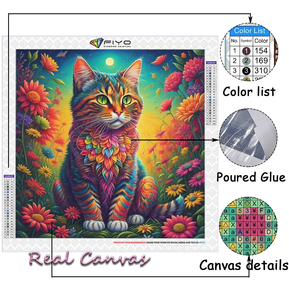 5D DIY Diamond Painting Colorful Cat Mosaic Animal Diamond Embroidery Flower Cross Stitch Kit Decoration for Living Room