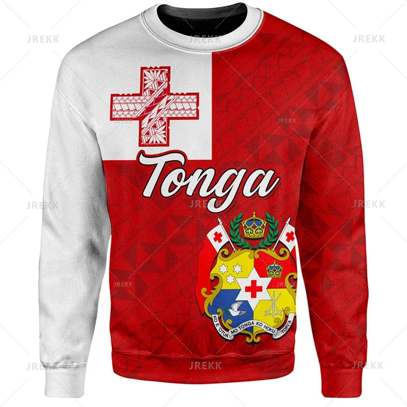 Emblema Nacional de Manga Comprida 3D Impresso Hoodie, Pulôver de Rua Solto, Moletom Casual Bandeira Tongan Gráfica, Primavera, Outono, Moda