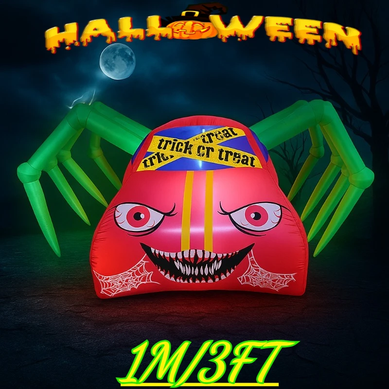 3ft infláveis brinquedos halloween verde frank carro de corrida condução carro inflável embutido luz led explodir quintal para decoração ao ar livre