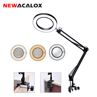 NEWACALOX Foldable 5X Magnifying Glass Desk Lamp 72SMD LED Lights Reading 3 Color Modes USB Power Supply Illumination Magnifier