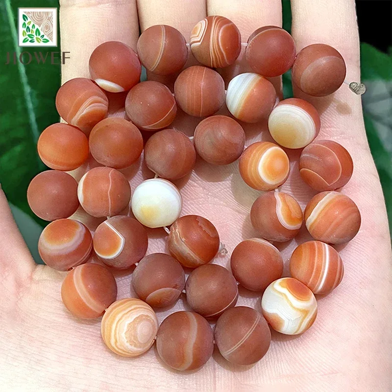 Matte Red Stripe Banded Lace Agates Round Beads Natural Stone Diy Bracelet Necklace for Jewelry Making 15