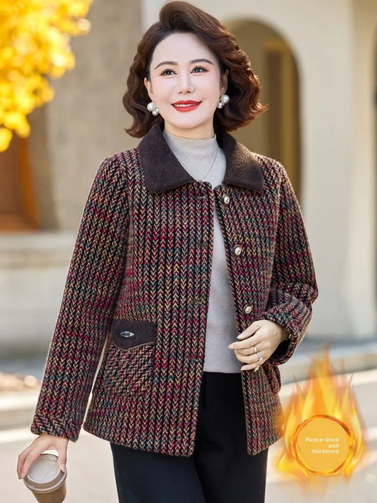 

Теплая хлопковая куртка с начесом и полосками для мамы, осенне-зимняя верхняя одежда, повседневная, удобная, свободного кроя, универсальный размер