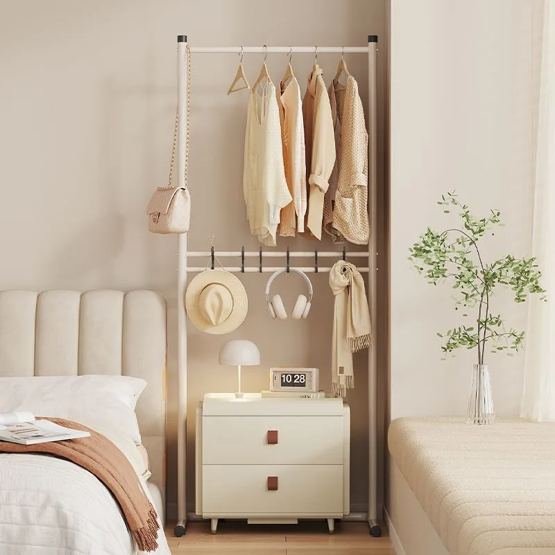 Simple coat rack household floor double-layer hanger cream wind folding indoor bag hanging integrated drying rack