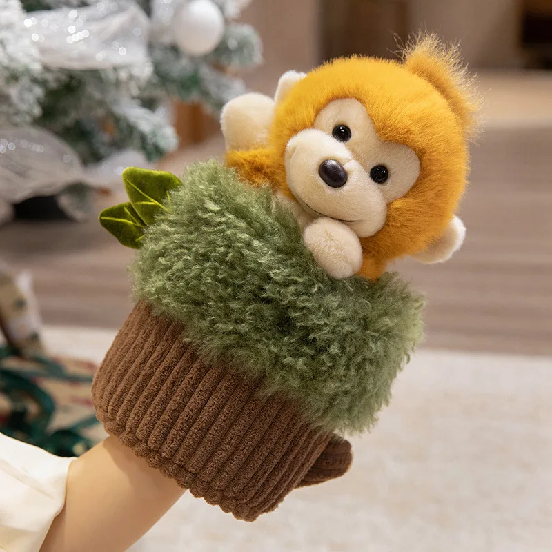 New 30CM Tree Stump Puppet Doll Cartoon Monkey Raccoon Parrot Panda Puppet Plush Toys Interesting Interaction Toy Birthday Gift