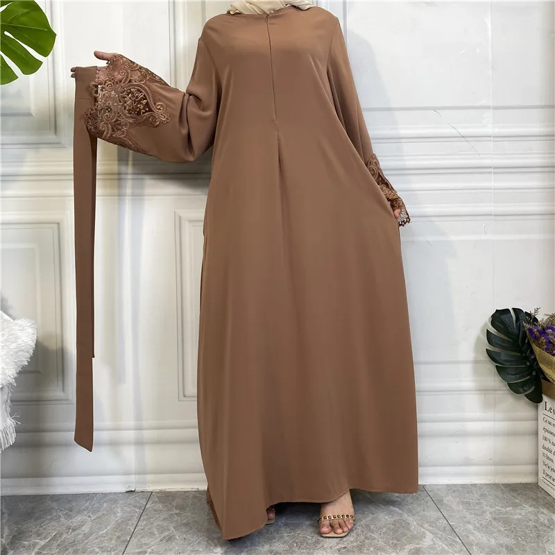 Abaya Muslim Dress Dubai Turkey Hijab Dress Plain Floral Lace Zipper African Long Dresses for Women Ramadan Eid Islamic Modest