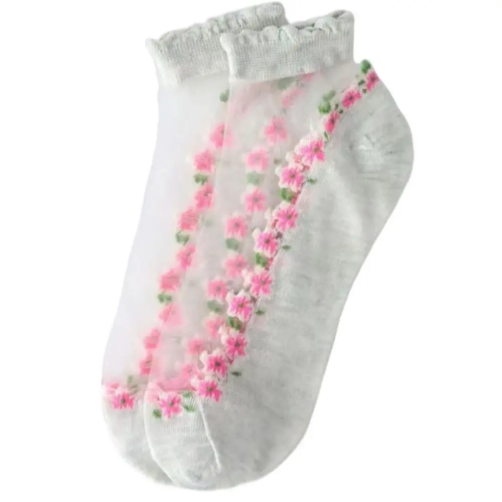 Cute Breathable Crystal Glass Silk Socks Silk Lace Lastic Socks Transparent Jacquard Short Socks Socks & Leg Warmers