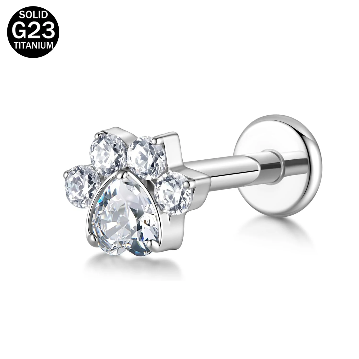 ASTM F136 Titanium Cat Paw Design Screw Back Earrings with Internally Threaded 16G 18G Hypoallergenic for Cartilage