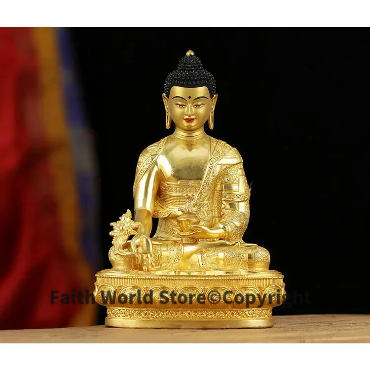 2025 large -High-grade gold gilding Buddha brass statue HOME family effective protection Tibetan Nepal Medicine Guru buddha