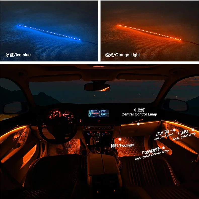 Specific For F10 F11 2 Colors Blue and Orange Interior LED Stripe Door Ambient Light for BMW 5 Series F10 F11 2010-2017