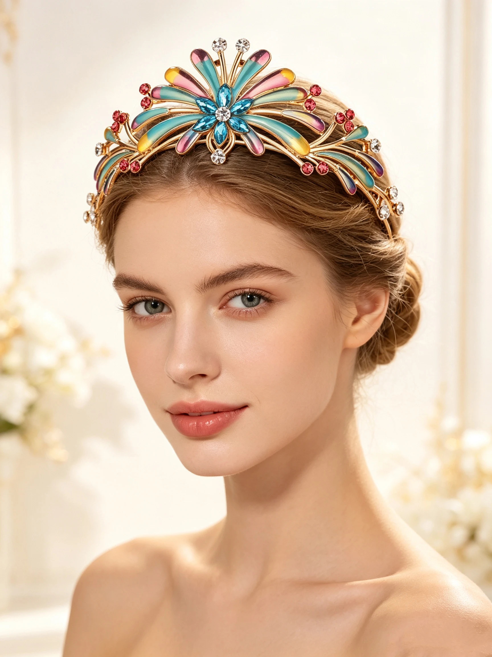 Vintage Enamel Rhinestone Crown European-Style Colorful Enamel Crown Bridal Wedding Dress Headpiece Banquet Party Styling Hair Crown