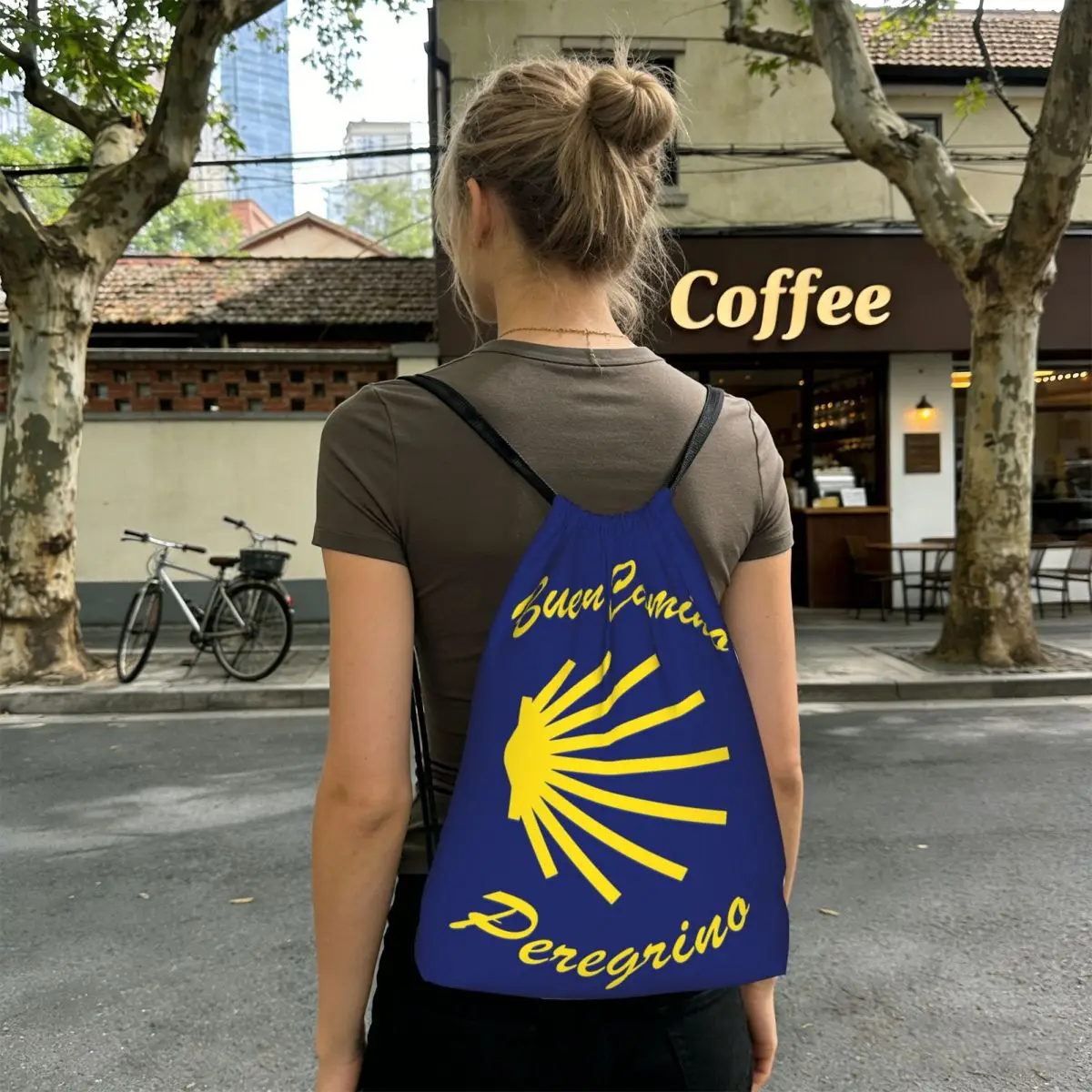Yellow Camino De Santiago Scallop Shell Backpacks Casual Drawstring Bags Sports Bag Book Bags for Travel School