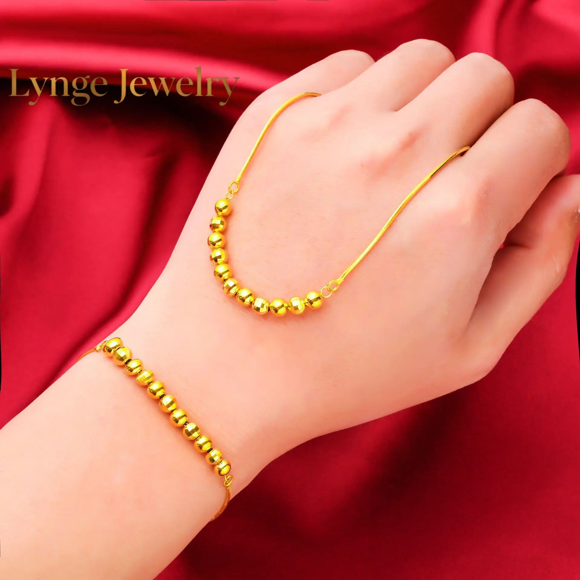 Lynge Jewelry 24K Gold AU999 Lucky Bead Collarbone Set-3D Bead Gradient Gold-Plating, Micro-Diamond High-End, Daily Chic Lucky C