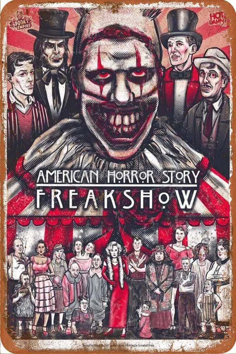 American Horror Story Apocalypse Freak Show Poster Vintage Tin Signs Metal Sign Poster Retro Art Plaque Wall Decor for Bar Cafe