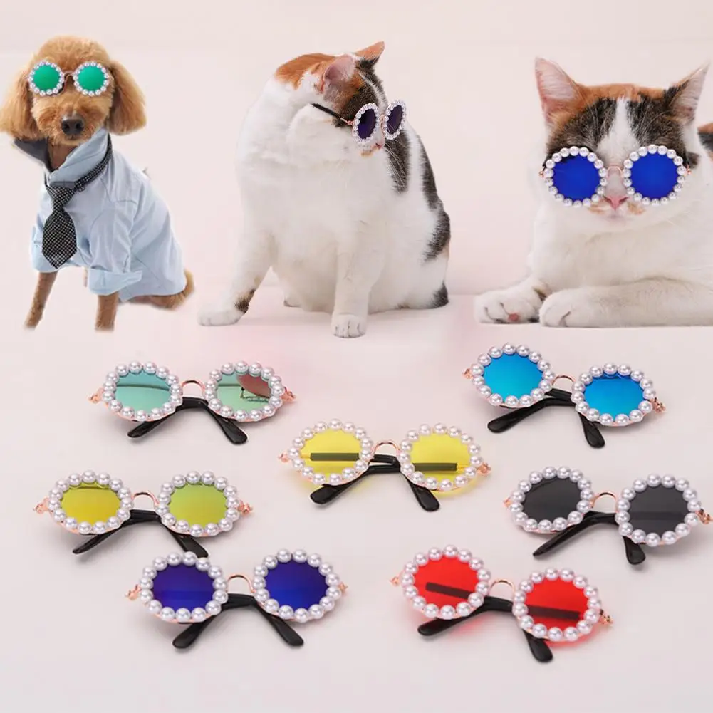 Pet Glasses with Artificial Pearl Decoration Photography Pet Eyewear Small Cat Sunglasses Dog Goggles for Festivals Parties