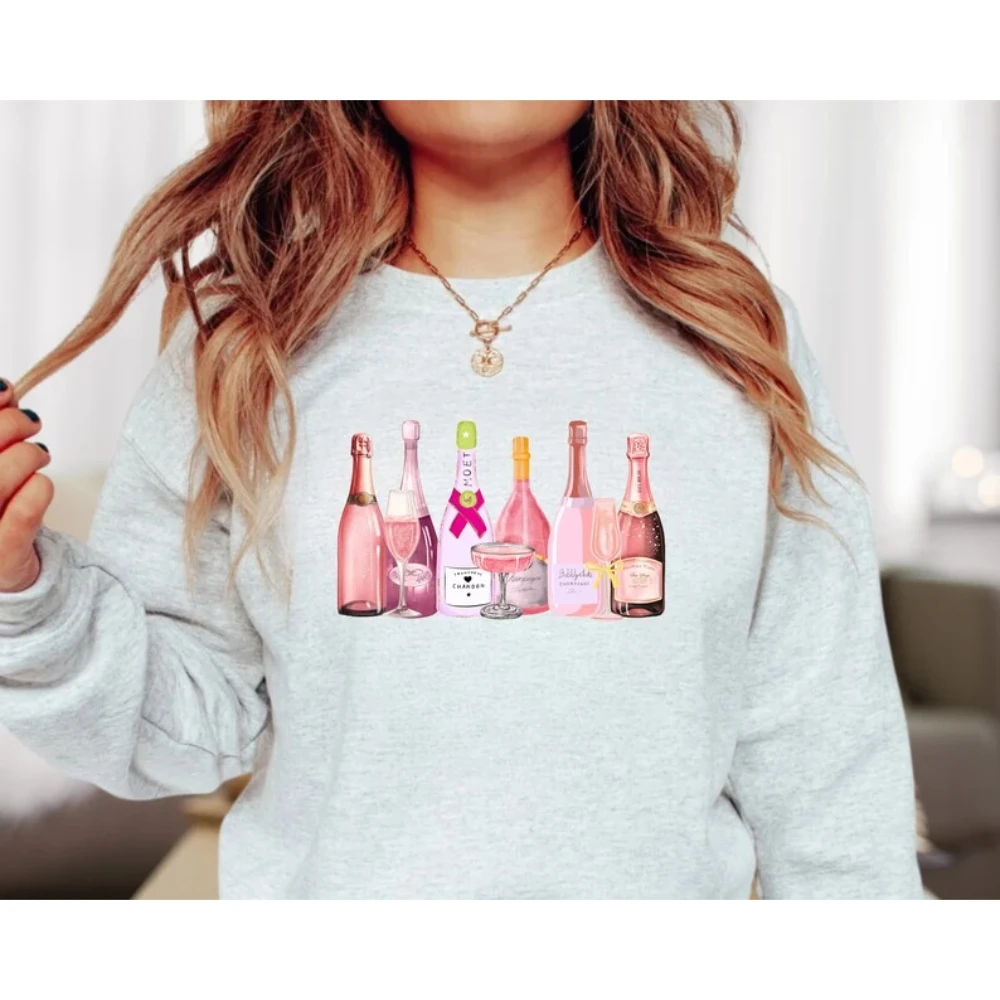 Pink Champagne Bottles Sweatshirt Coquette Champagne Lovers Shirt Champagne Problems Pullover Pop fizz Clink Prosecco Sweater