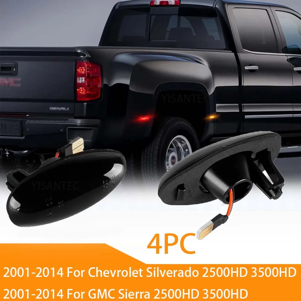 

4Pcs LED Front Rear Side Marker Light Turn Signal Brake Lamp For Chevrolet Silverado GMC Sierra 2500HD 3500HD 2001-14 Amber/Red