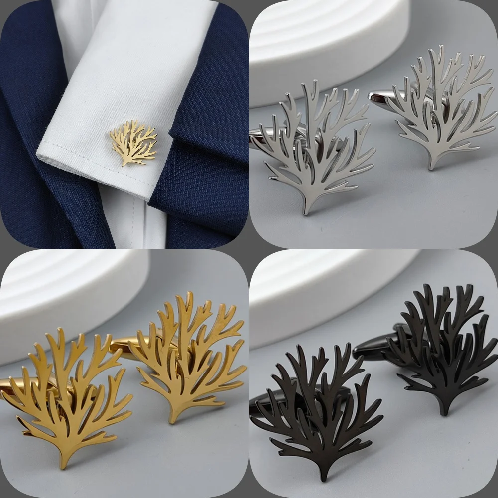 

New retro branch cufflinks, fashionable metal badges, retro style clothing accessories, suitable for dinner parties