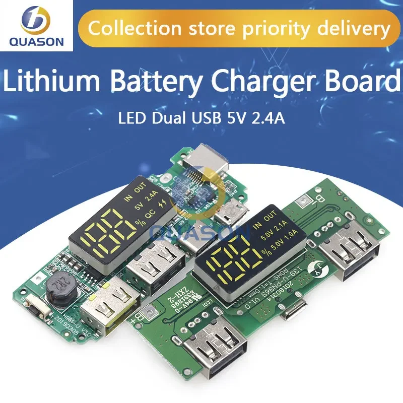 LED Dual USB 5V 2.4A Micro/Type-C USB Mobile Power Bank 18650 Charging Module Lithium Battery Charger Board Circuit Protection