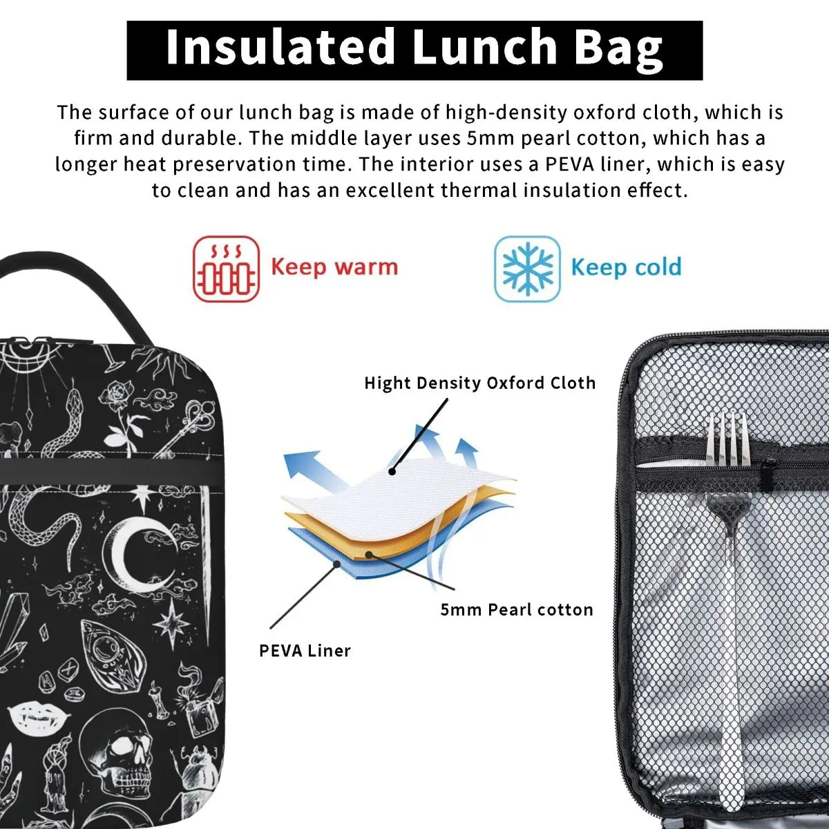 Halloween Witch Themed Insulated Lunch Bag for Women Kids Portable Food Boxes Thermal Lunch Box Tote