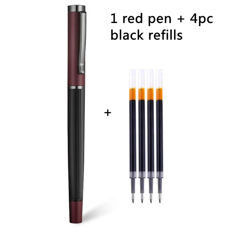 1Pc Ball point Pen + 4pc Refills Bullet 0.5mm Matte Red Roller ball Pen School Office Supplies Stationery Ink Pen S