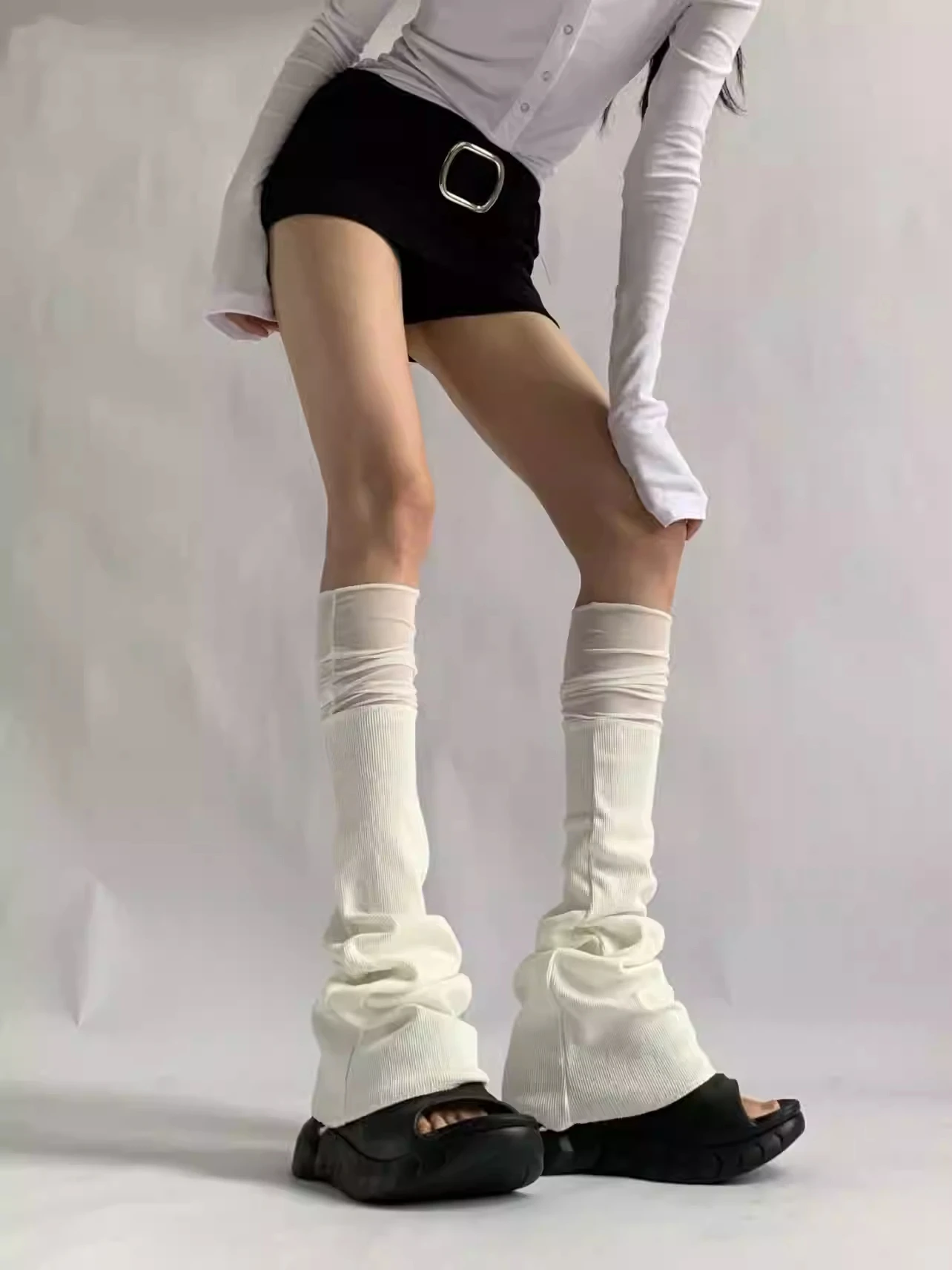Spring Autumn Mesh Splice Long Tube Socks Women's Ballet Style Elastic Bell Leg Covers Grey Bulk Socks Nylon High Tube Socks