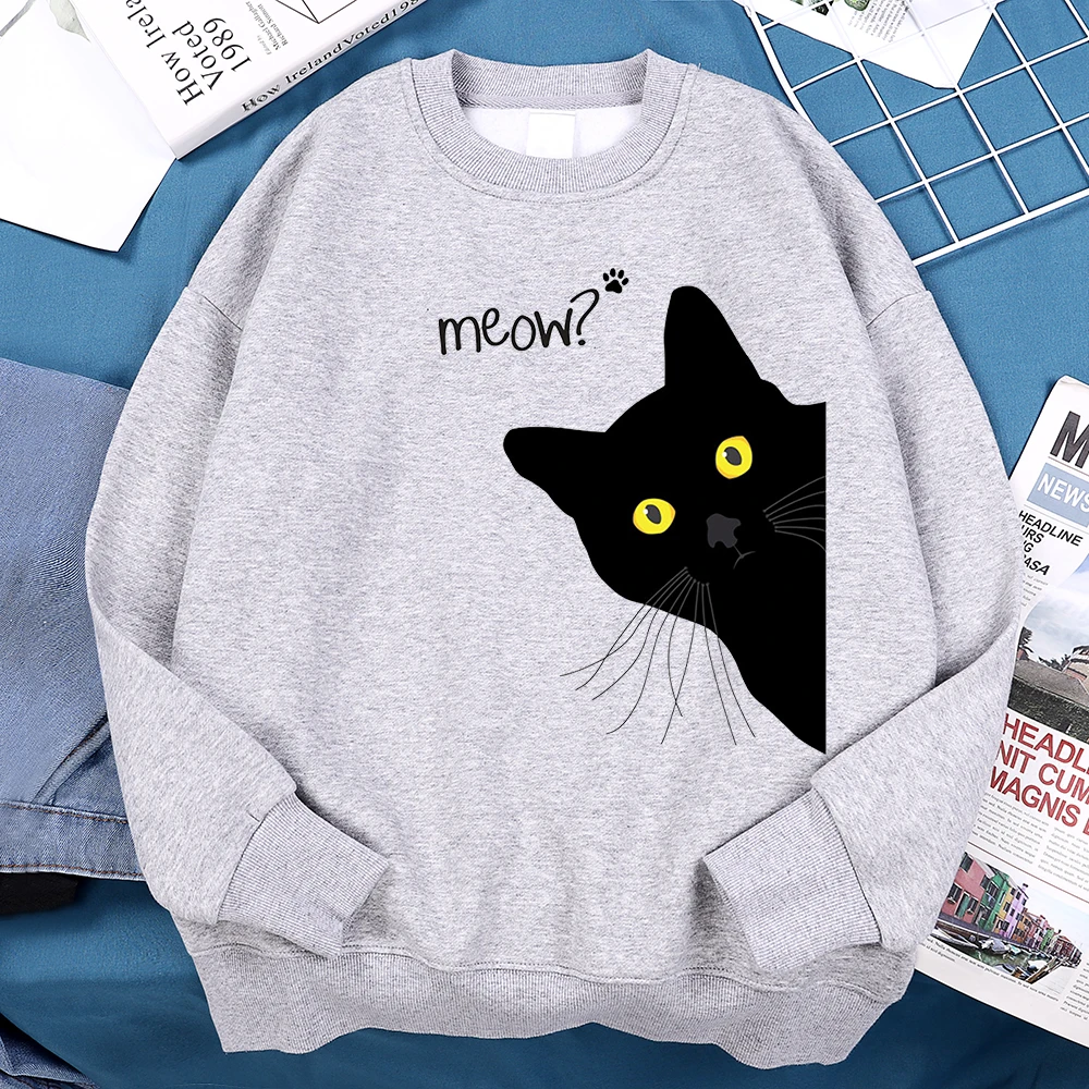 Meow The Black Cat Stared Intently Hoody Men Women Personality Loose Sweatshirts O-Neck Oversize Clothing Pullover Hoody Couple