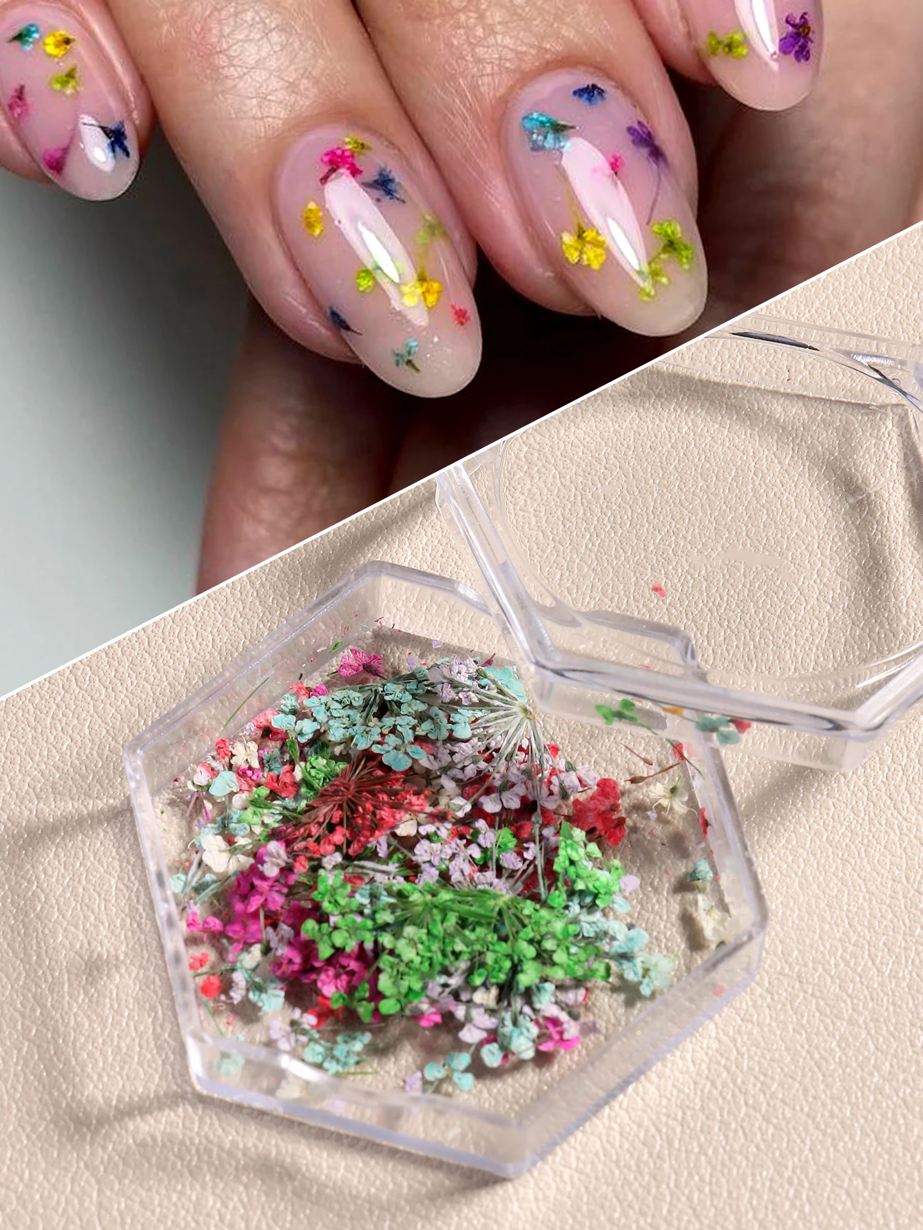 Gemischte Bunte Natürliche Blumen Nagelkunst-Charms Klein-Blau Gelb Rot Fünfblättrige Blume Natürliche Florale Maniküre-Accessoires – Detail 14