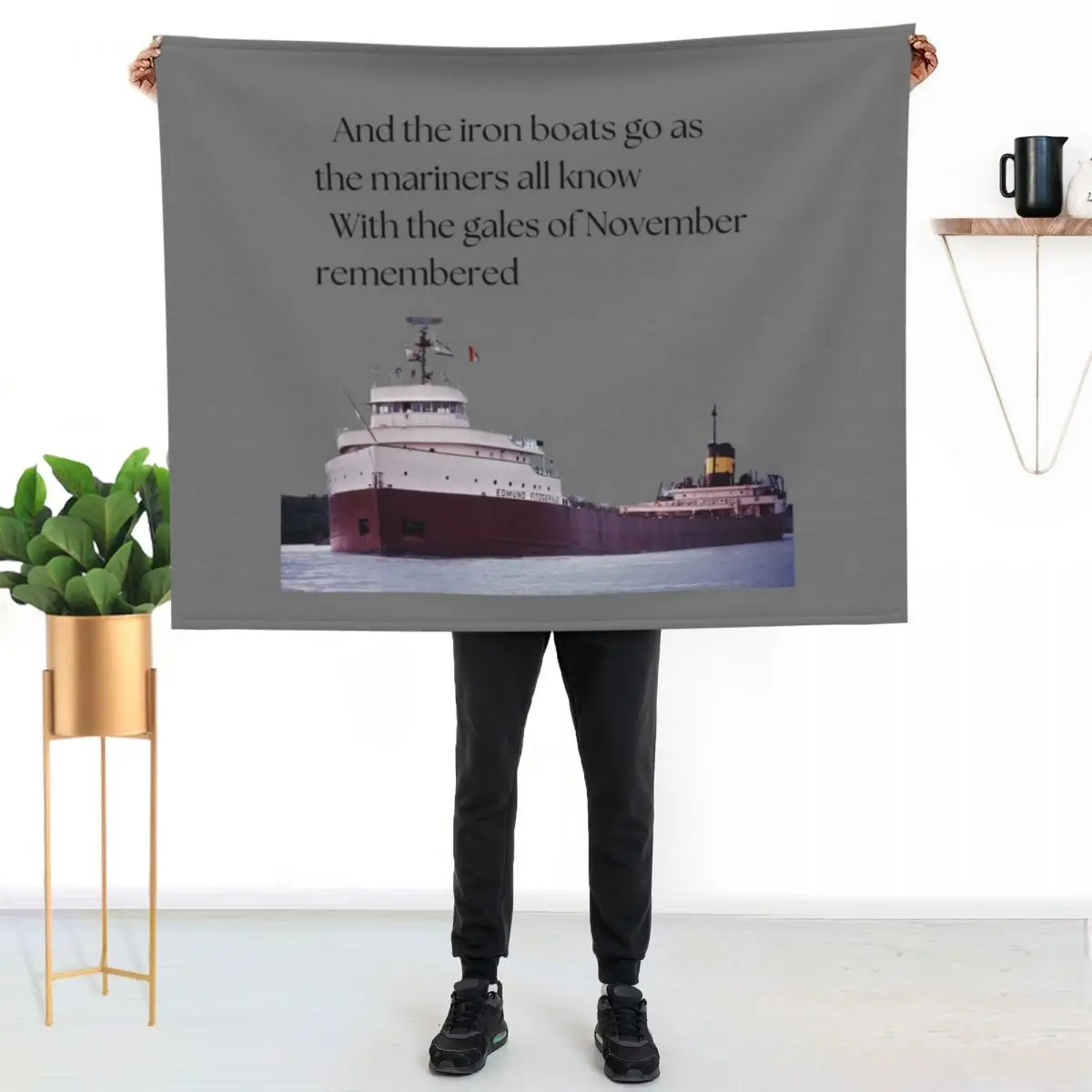 

History -- Edmund Fitzgerald Throw Blanket Travel Size Cozy Blanket for Plane Train