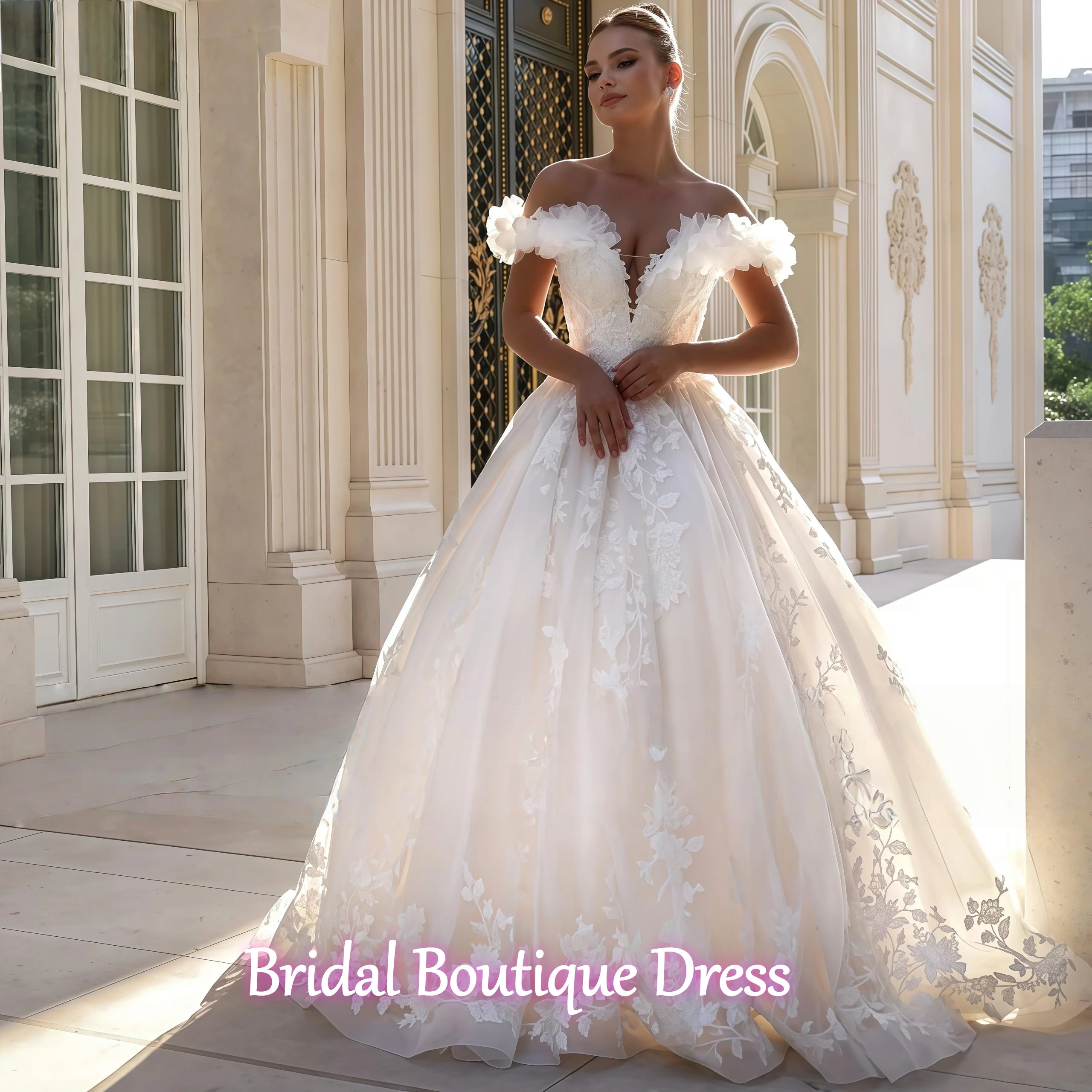 تخصيص رائعة الحبيب 3D الزهور الديكور الكرة ثوب الزفاف يزين قطار المحكمة الأميرة فستان زفاف Vestido De #3