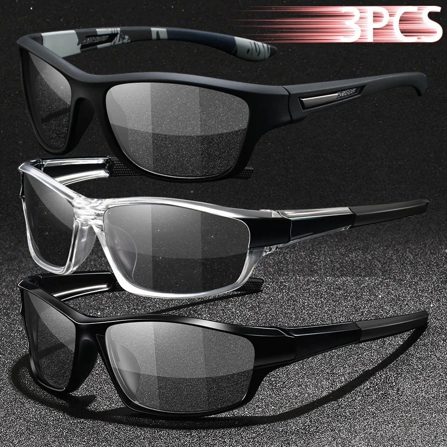 3PCS Photochromic Polarized Sports Vintage Sunglasses Men Women Cycling Driving Mountaineering Chameleon Sun Glasses UV400Eyewer
