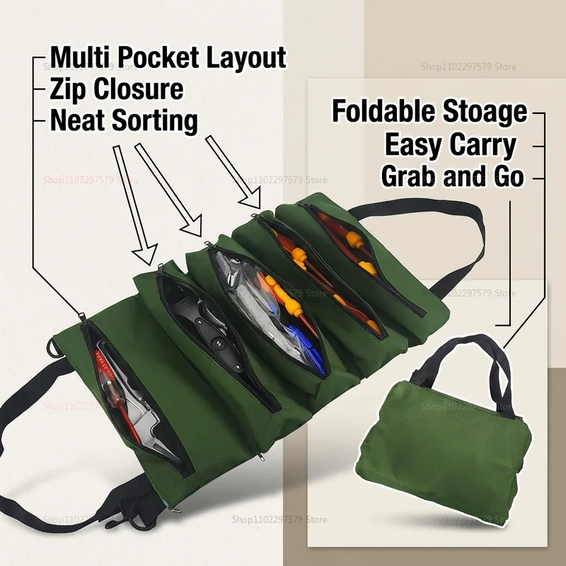 Multi-Purpose Tool Bag Roll Up Organizer Pouch with Multiple Pockets Portable DIY Home Repairs and Professional Use Storage
