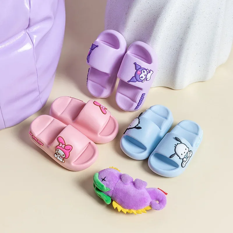 Summer Kids Home Shoes Flip Flops Baby Girls Slippers for Children Cartoon Unicorn Bathroom Antislip Thick Sole Slides 2-8 Years