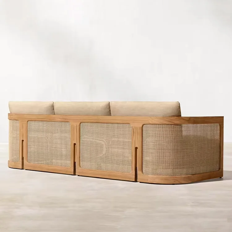 新入荷 モダンラグジュアリー無垢チーク材防腐加工パティオラタンガーデンソファセット屋外家具セット