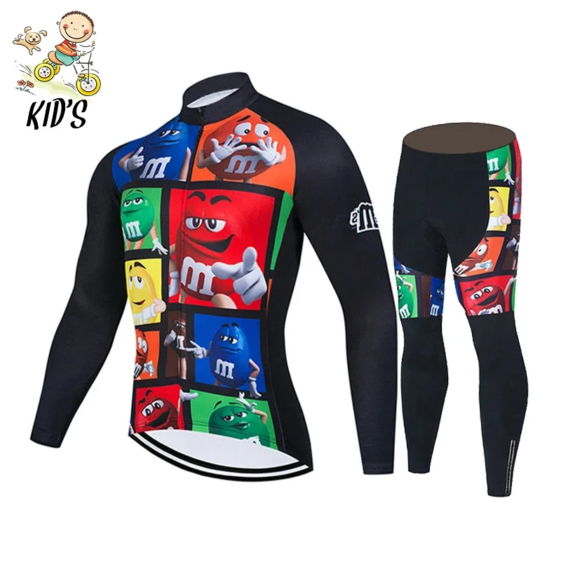 2021 Kids Cartoon Cycling Jersey Set Children Long Sleeve Autumn Cycling Clothing MTB Ropa Ciclismo Outdoor Riding Bike Uniform