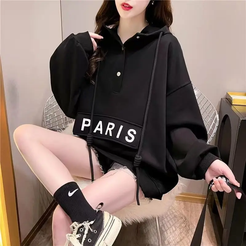 Long Sleeve Ladies Pullovers Pocket Women\'s Clothing Autumn Winter Thin Casual 2023 New Hooded Sweatshirts Drawstring T-Shirts