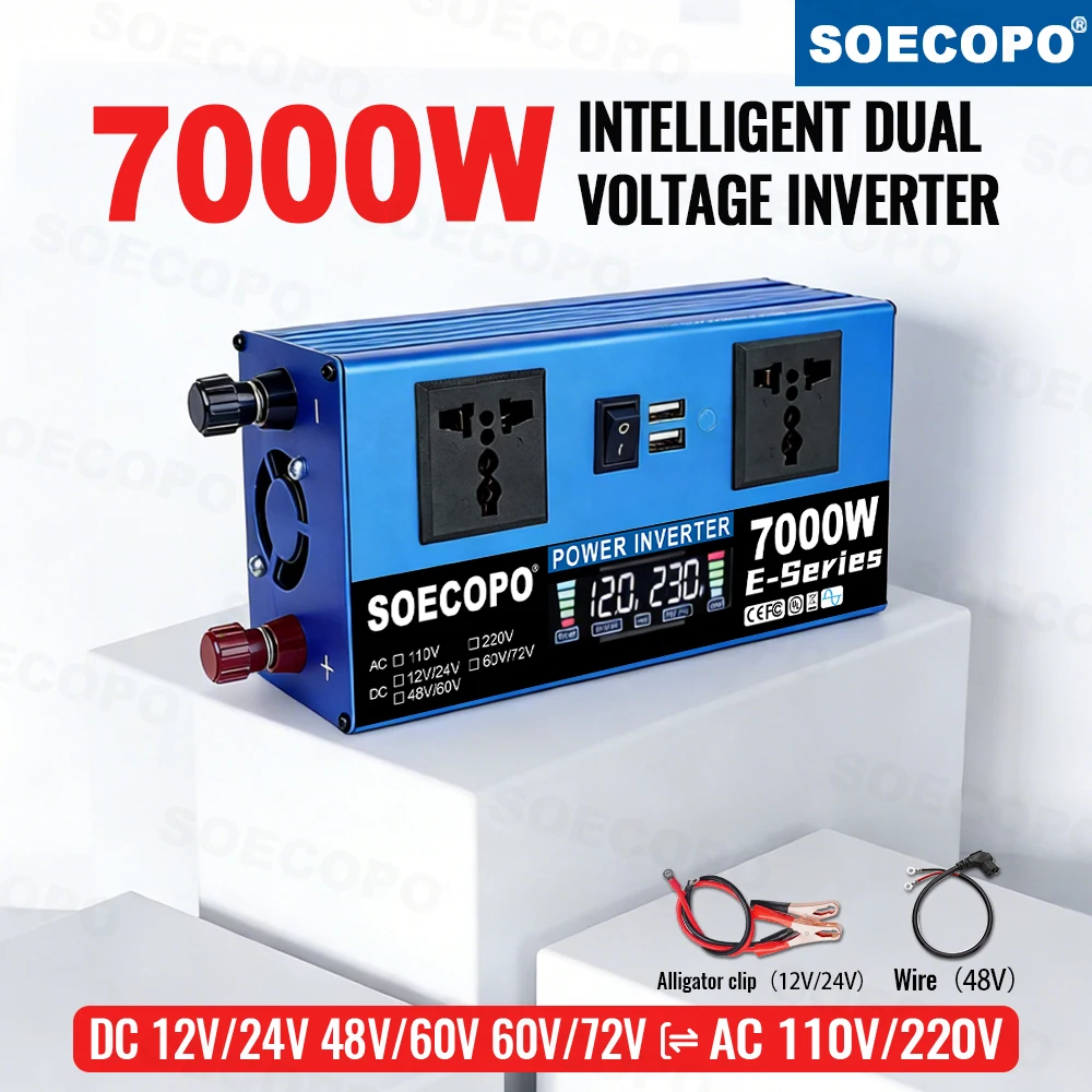 

Dual Voltage Inverter 7000W-10000W DC 12/24V 48/60V 60/72V to AC 220V 50Hz Car Converter USB Port for RV Camping Truck Outdoor