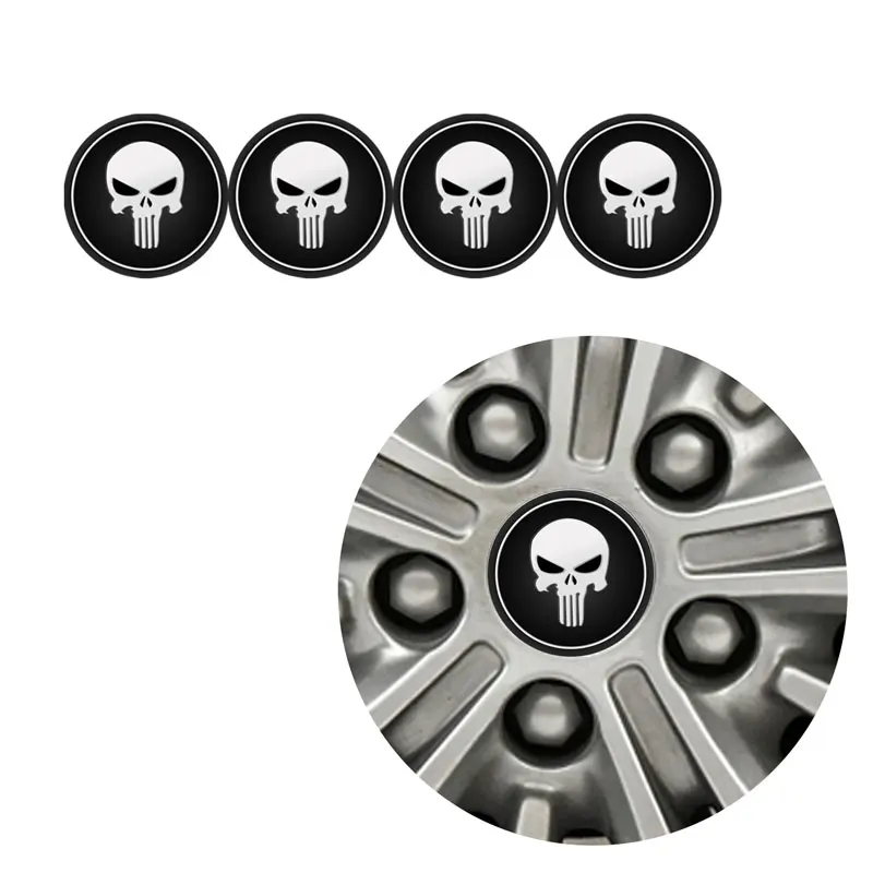 Universal 4Pcs 56mm Car Wheel Center Hub Caps Emblem Skull Logo Aluminum Tire Hub Cover Stickers Car Styling Accessories