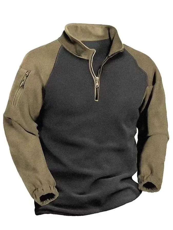 

Men's Outdoor Sports Double-sided Fce Sweatirt Stand Collar Jaet Polyester Fabric Warm Long Sve Casual Wear