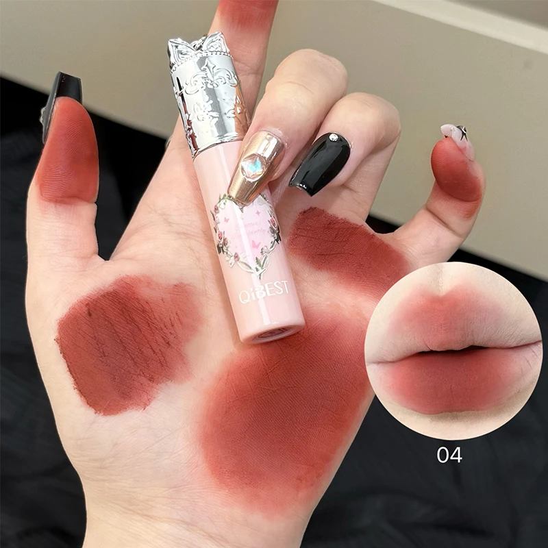 QIBEST New 4 Colors Matte Nude Liquid Lipstick Long-lasting Makeup Sexy Red Lipgloss Tint Waterproof Lip Mud Korean Cosmetics