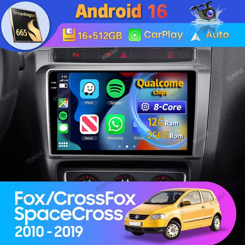 Android 16 Carplay Auto para Volkswagen Fox CrossFox SpaceCross 2010 - 2019 Rádio Automotivo com Navegação 2Din DSP Reprodutor de Vídeo Estéreo BT