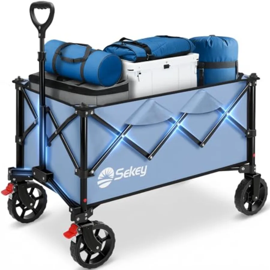

Heavy-duty collapsible folding wagon for outdoor transport, steel frame, black, 150 lb capacity and all-terrain wheels