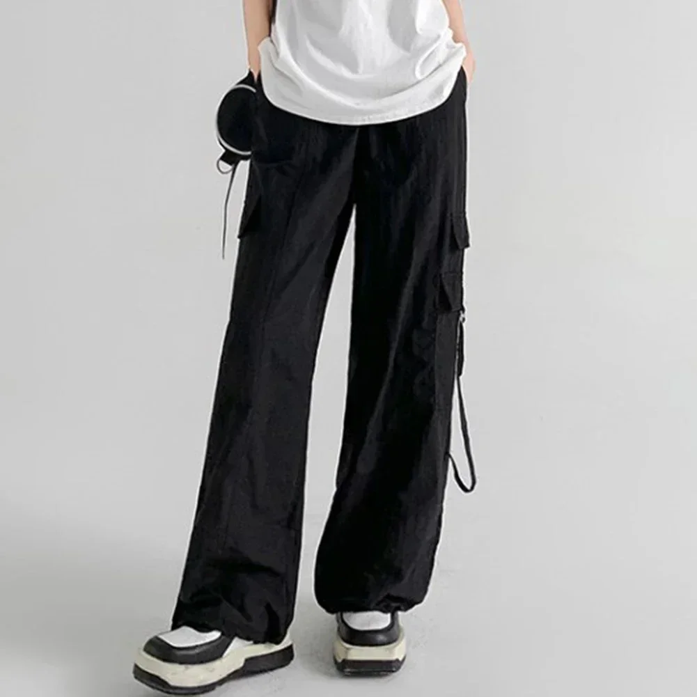 Pantaloni da donna glamour neri Pantaloni casual streetwear a gamba larga Pantaloni Nuovo di zecca Design alla moda Microelasticità